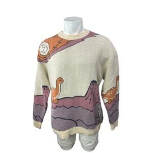 Vamtac Men's Multicolor Dinosaur Crew Neck Long Sleeve Sweatshirt Sweater Top M
